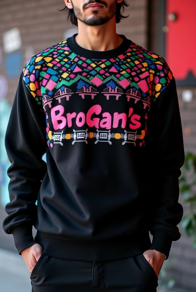 Create a sweater whose main color is black, and make it something eye-catching, you can use any color, that has the name BroGan&#39;S 