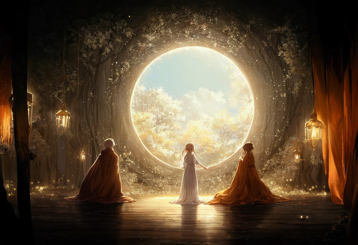 leave the image the same way, but in the middle (in the circle of light) a very pretty girl, anime style, with bare feet and tight-fitting clothes