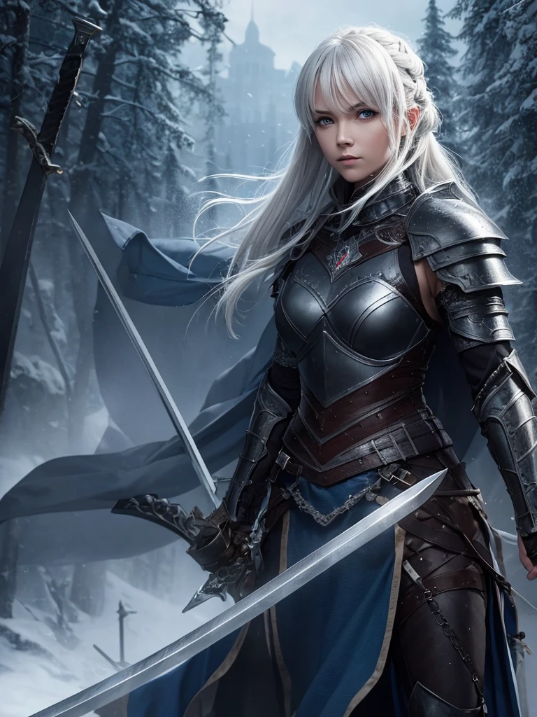 Nordic woman in dark armor and sword  
