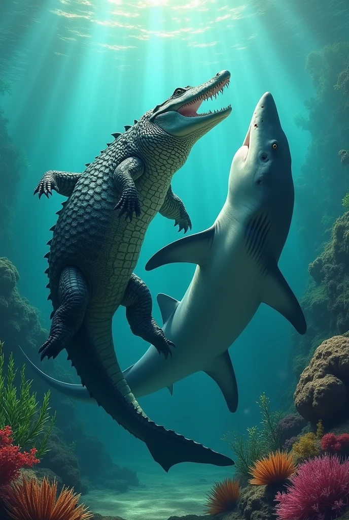 A crocodile and a shark are allies 