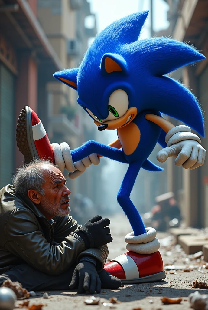 sonic kicking a homeless man