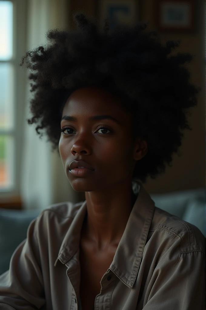 Beautiful black women feeling sad at home