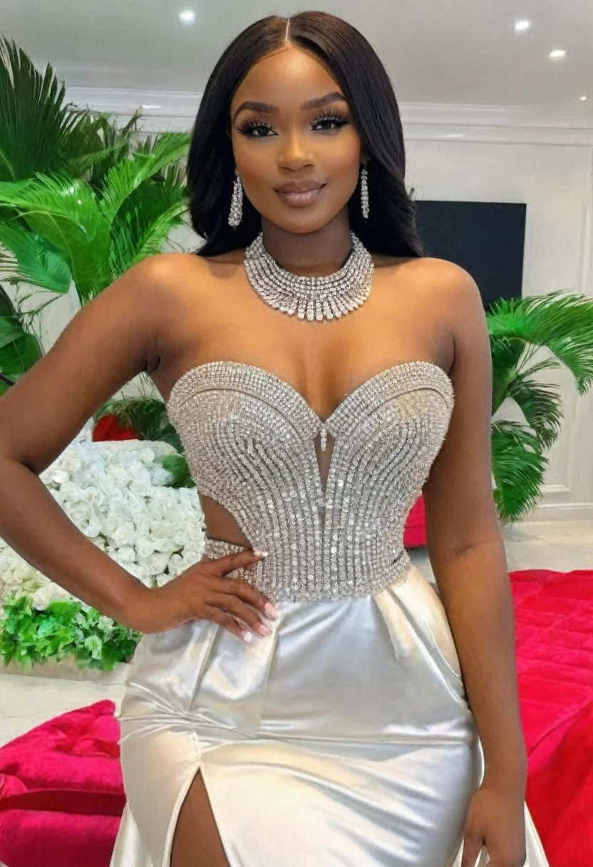 (best high quality:1.5), (8k), extremely detailed, (High details:1.4), Solo, Angolan female with 24 years old, ((dress strapless)),