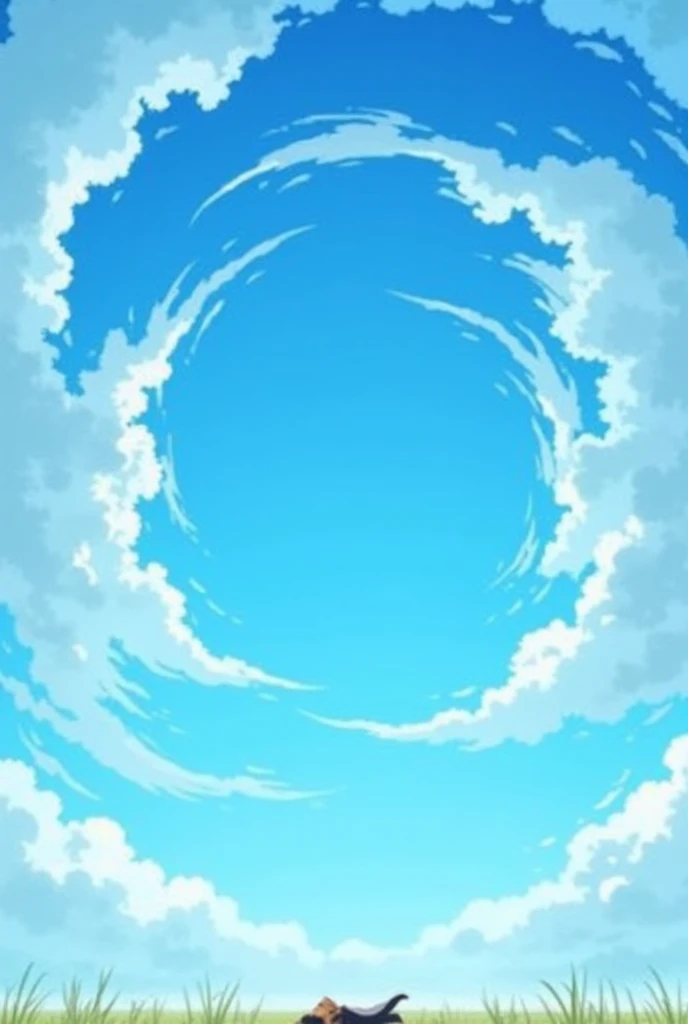 A very blue sky with lots of fluffy clouds The clouds should rotate around the center of the image The clouds should rotate around the center of the image and be a bit scattered The clouds should look more realistic I need the perspective to be like a person looking at the sky lying on the floor
