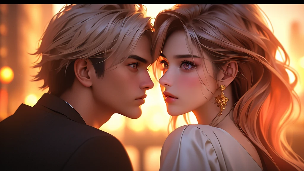 a beautiful woman in a beige dress with expressive beautiful eyes, posing, urban cityscape, black jacket, pink hair, golden hour, shallow depth of field, atmosphere of a first date and young love, (best quality,4k,8k,highres,masterpiece:1.2),ultra-detailed,(realistic,photorealistic,photo-realistic:1.37),intricate details,extremely detailed facial features,gorgeous detailed eyes,beautiful detailed lips,stunning portrait,cinematic lighting,warm color tones,romantic ambiance