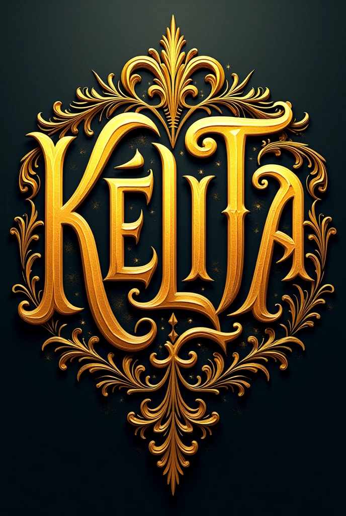 Word KELITA in gold and with Spanish calligraphy
