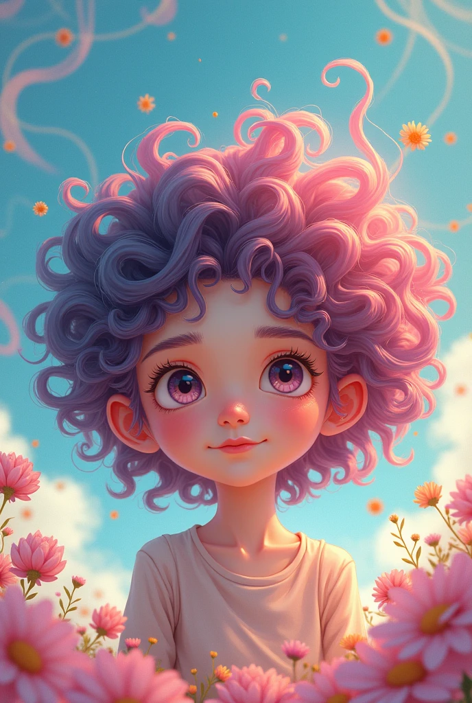 Character with anime style curly hair