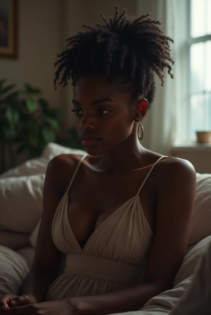 Beautiful black women feeling sad at home 