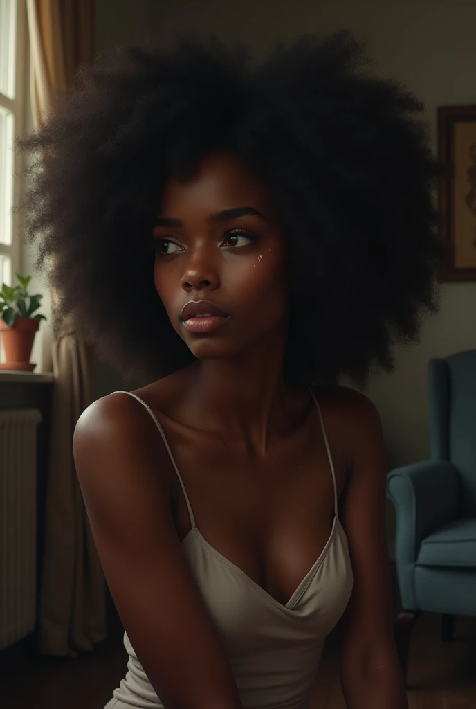 Beautiful black women feeling sad at home