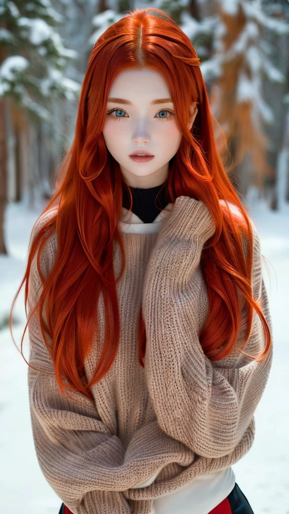 Woman with red hair and sweater posing in the snow, flowing Redhead, Redheadの, orange skin and long fiery hair, Redhead, Redhead, Redhead and fur, Redheadのウェーブヘア, wild Redhead, long Redhead, Redheadの女性, She has long reddish-orange hair, Redheadの少女, Long Orange Hair, long shiny red hair