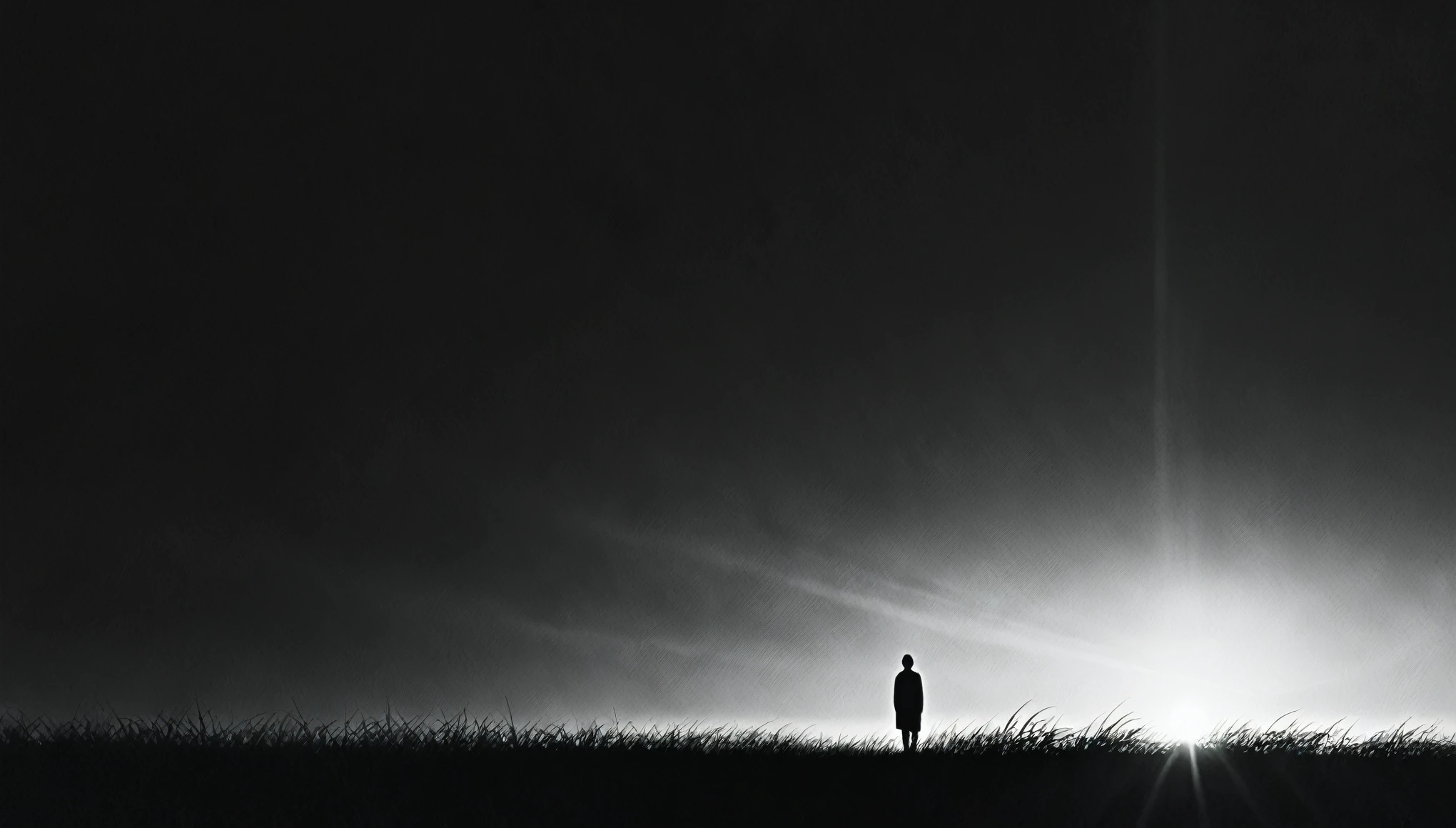 Person standing in an empty field, their shadow elongated by the setting sun, minimalist Journey,highres,ultra-detailed,realistic,portrait,monochrome,contrast,bold lines,dark atmosphere,simple composition,dramatic lighting,expressive face,subtle emotions,striking gaze,intense stare,simple clothing,mysterious background,haunting beauty,graceful pose,mysterious aura,vivid black and white tones,ethereal,concept art,journey of self-discovery,quiet introspection,depth of the soul,symbolic representation,minimalist environment,subtle details,emotional depth,striking simplicity,balance of light and darkness,surreal experience,striking shadows,subtle textures,detailed expression,striking visual impact,straightforward yet thought-provoking,wide range of emotional interpretation，shadow，anatomical correct:2
