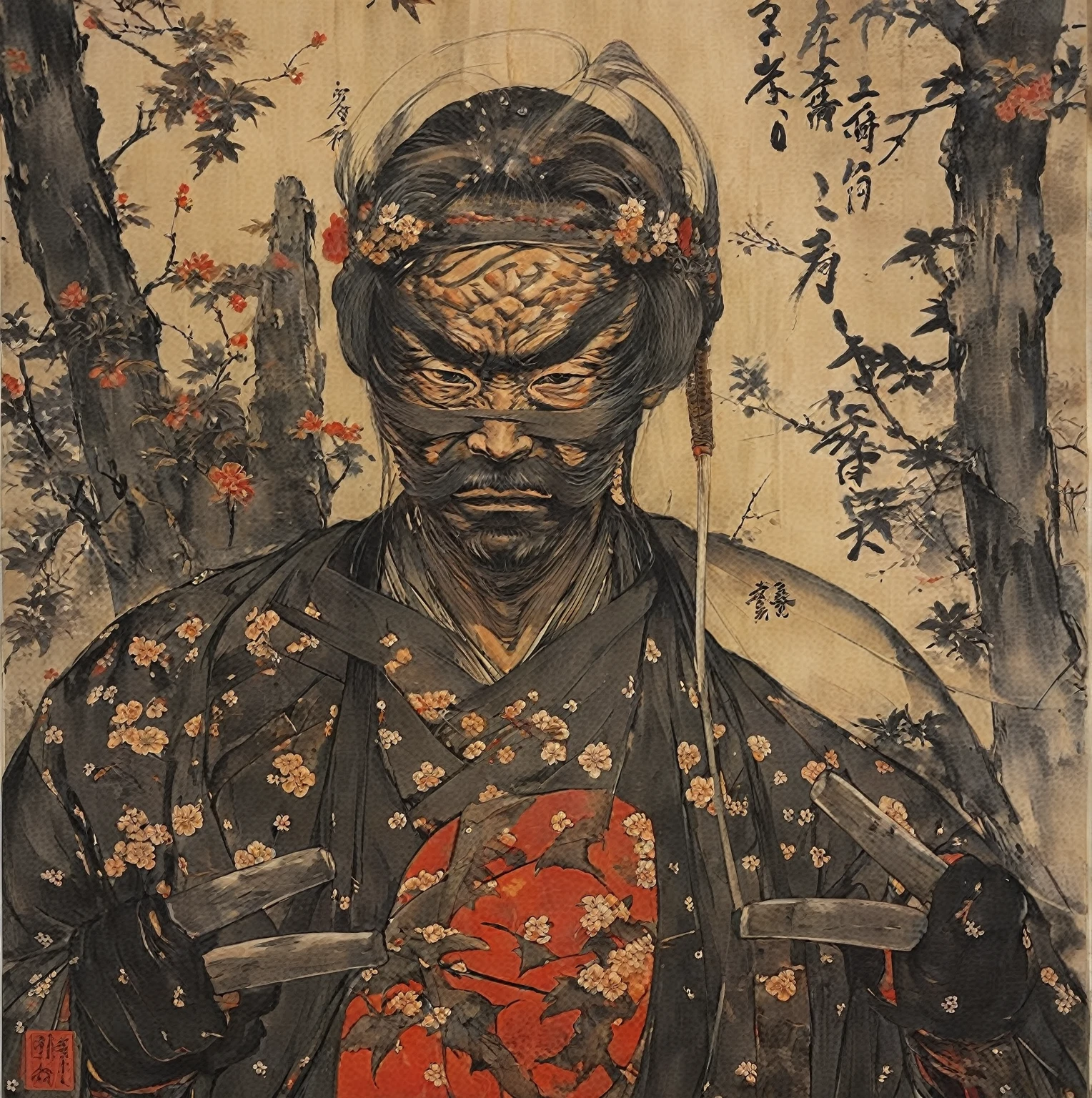 arcane samurai, by Yoshitaka Amano, best qualityer, work of art, 8k)