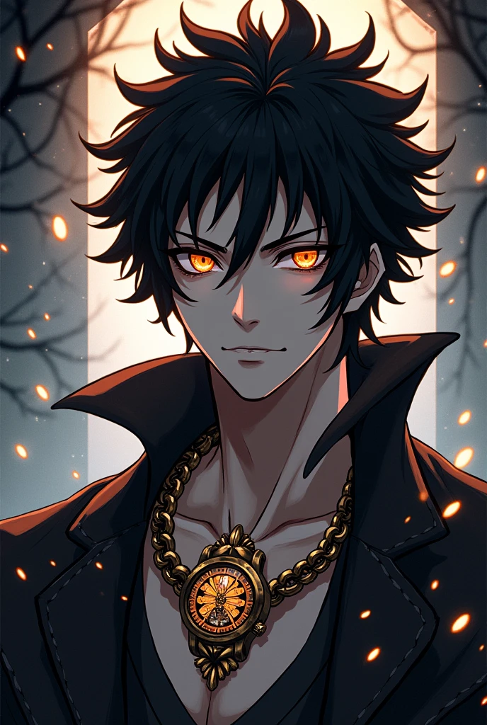 Prompts Copiar prompts absurdos, high resolution, ultra detaild, HDR, work of art, best qualityer, extremly detailed face and eyes, Rengoku Kyojuro, Bblack hair, expressive orange eyes,black strokes, Kimetsu no Yaiba, standing alone, sexy man, bonitas, moon mechanical watch, fancy, chains, fire flies