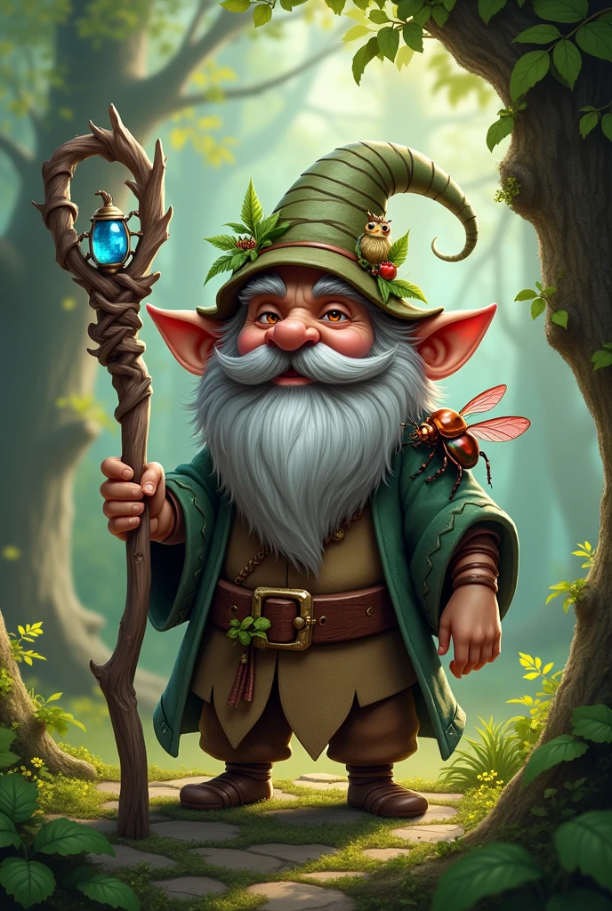 Create a gnome druid named Lenny Graybeard, the beetle that loves to play tricks 
