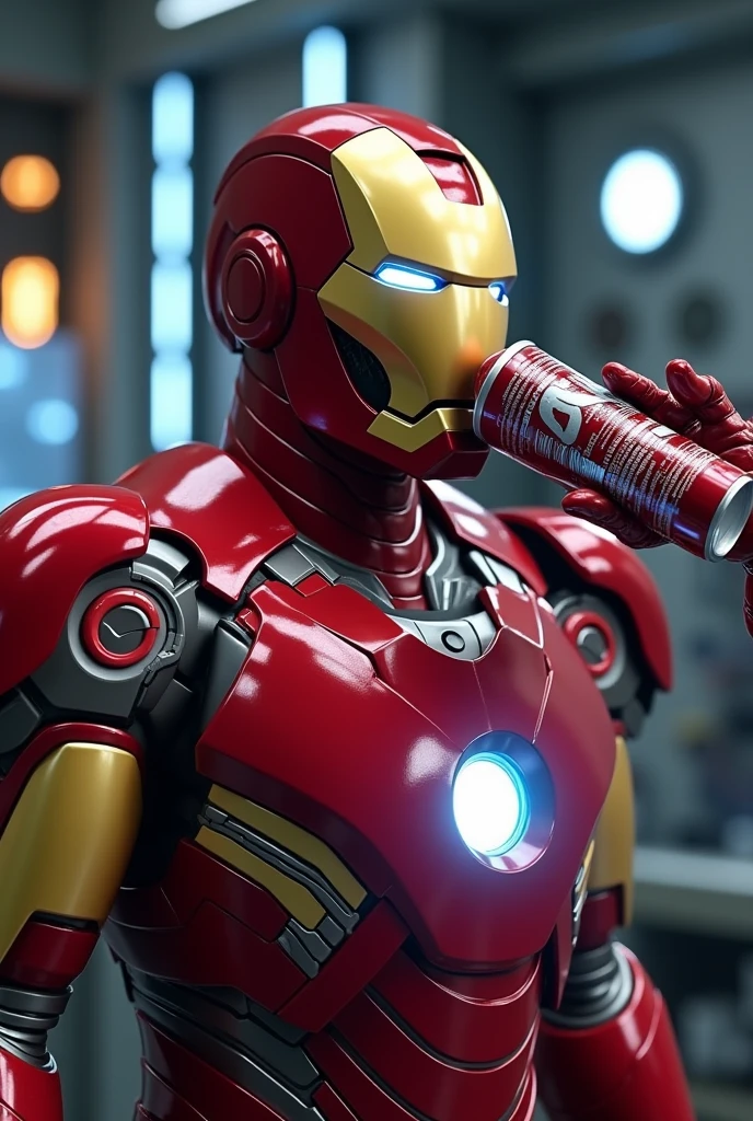 Iron man drinking energy drink