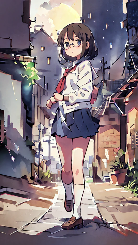 Dazzling Light、Many towers in the distance、Big Moon、metropolis、Tall buildings、Looking up at the stars、water、Midnight、Moon、Blue light、sky、sea、Nsfw、masterpiece, high quality, 4K, HDR,, Stable Diffusion prompt: schoolgirl with short、brown hair and red-framed glasses, wearing a white blouse and navy skirt, white panties visible, navy socks and brown loafers, in a state of arousal and trembling with sexual climax,simple illustration style, In a nichijou (everyday life) Setting Image generation AI model used: Stable Diffusion (eleet- model)
id: i2
