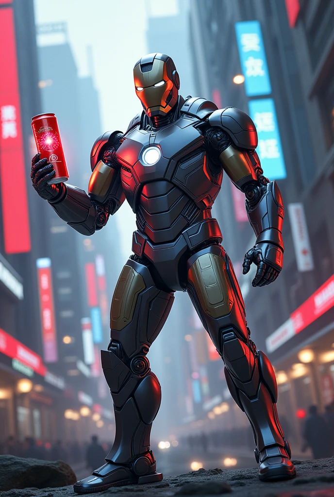 
Iron man holding an energy drink

