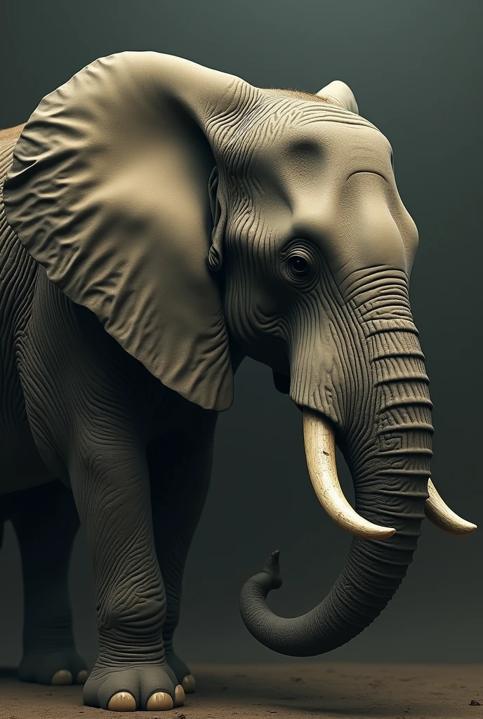A large human ear with an elephant appearing behind it 