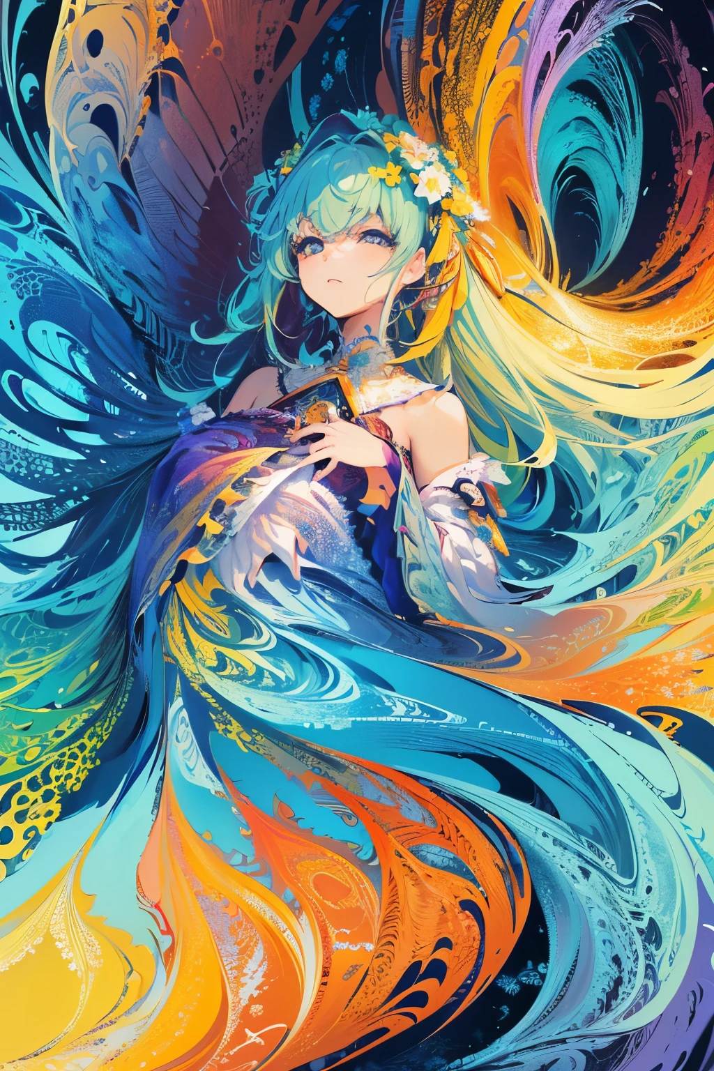 (masterpiece, Highest quality, Highest quality, Official Art, beautifully、aesthetic:1.2), (One person),Upper Body, Very detailed,(Fractal Art:1.3),colorful,Most detailed