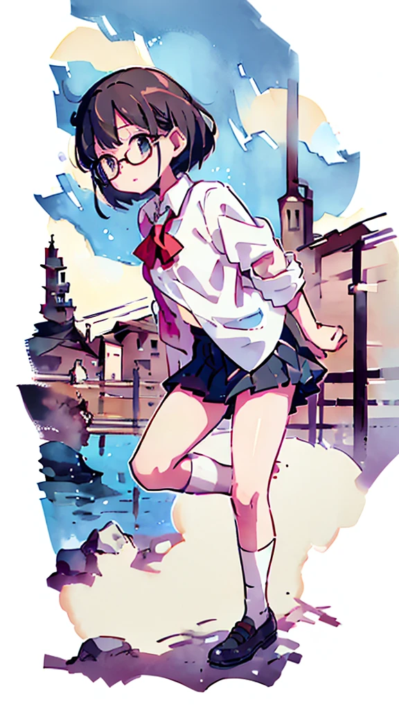 Dazzling Light、Many towers in the distance、Big Moon、metropolis、Tall buildings、Looking up at the stars、water、Midnight、Moon、Blue light、sky、sea、Nsfw、masterpiece, high quality, 4K, HDR,, Stable Diffusion prompt:  schoolgirl with short、brown hair and red-framed glasses, wearing a white blouse and navy skirt, white panties visible, navy socks and brown loafers, in a state of arousal and trembling with sexual climax,simple illustration style, In a nichijou (everyday life) Setting Image generation AI model used: Stable Diffusion (eleet- model)

id: i2