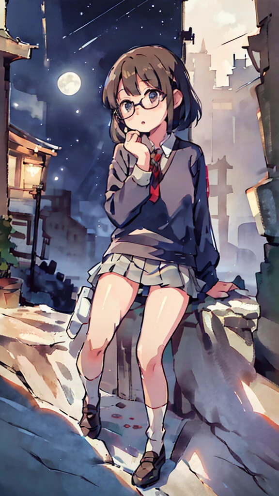 Dazzling Light、Many towers in the distance、Big Moon、metropolis、Tall buildings、Looking up at the stars、water、Midnight、Moon、Blue light、sky、sea、Nsfw、masterpiece, high quality, 4K, HDR,, Stable Diffusion prompt: girl with short、brown hair and red-framed glasses, wearing a white blouse and navy skirt, white panties visible, navy socks and brown loafers, in a state of arousal and trembling with sexual climax,simple illustration style, In a nichijou (everyday life) Setting Image generation AI model used: Stable Diffusion (eleet- model)
id: i2