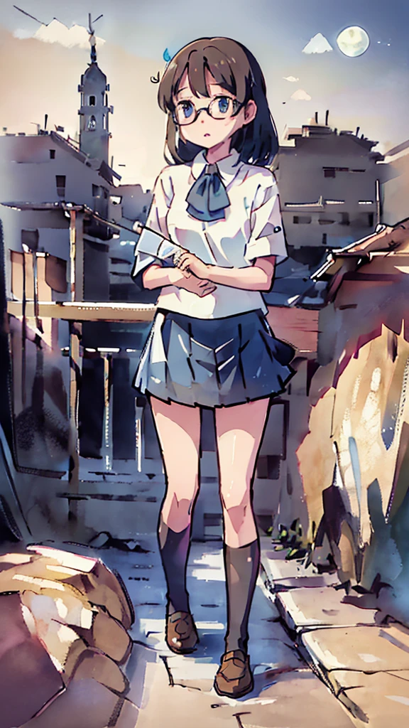 Dazzling Light、Many towers in the distance、Big Moon、metropolis、Tall buildings、Looking up at the stars、water、Midnight、Moon、Blue light、sky、sea、Nsfw、masterpiece, high quality, 4K, HDR,, Stable Diffusion prompt:  schoolgirl with short、brown hair and red-framed glasses, wearing a white blouse and navy skirt, white panties visible, navy socks and brown loafers, in a state of arousal and trembling with sexual climax,simple illustration style, In a nichijou (everyday life) Setting Image generation AI model used: Stable Diffusion (eleet- model)

id: i2