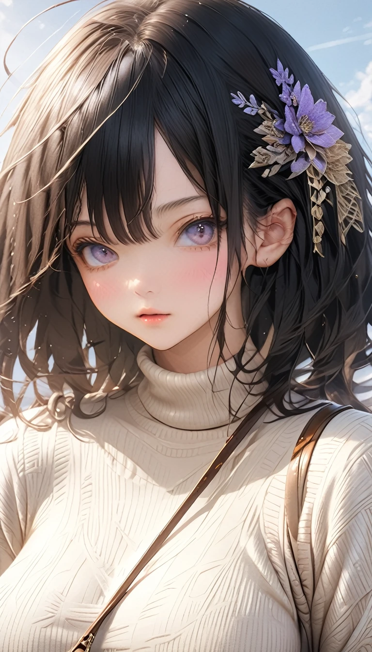 (Colossal tits、Turtleneck knitwear、Shoulder bag)、(top-quality,masterpiece:1.3,超A high resolution,),(ultra-detailliert,Caustics),(Photorealsitic:1.4,RAW shooting,)Ultra-realistic capture,A highly detailed,high-definition16Kfor human skin、 Skin texture is natural、、The skin looks healthy with an even tone、 Use natural light and color,One Woman,japanes,,kawaii,A dark-haired,Middle hair,(depth of fields、chromatic abberation、、Wide range of lighting、Natural Shading、)、(Hair swaying in the wind:1.2)、Streets of Tokyo