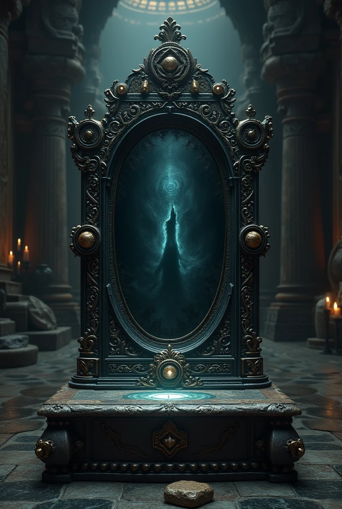 Black glass mirror on an altar