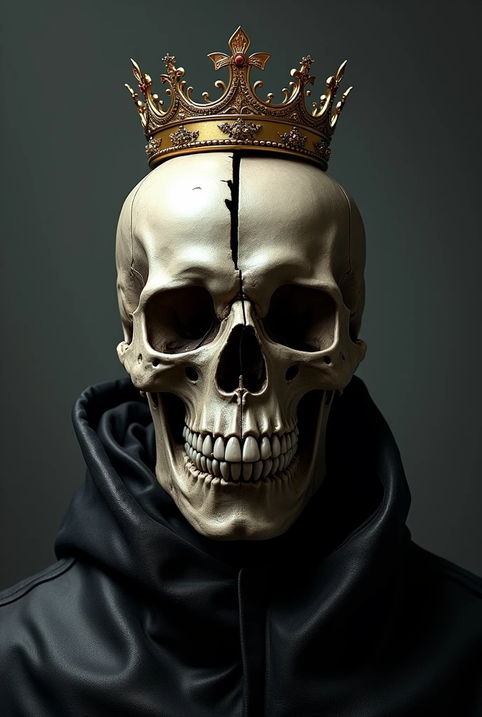 Half skull half gun together with a crown