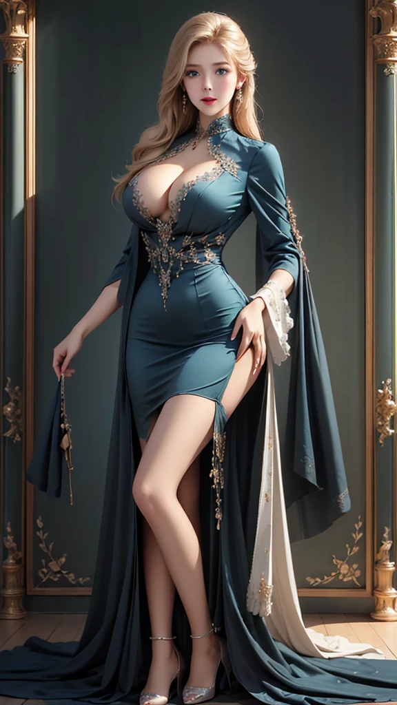masterpiece, high quality, best quality, 576 × 1024 preset, perfect body, two legs, two hands, Beautiful, 1woman, solo, a woman, ocean blue eyes, blonde hair, big bust, curvaceous body, hourglass figure, black military uniform.