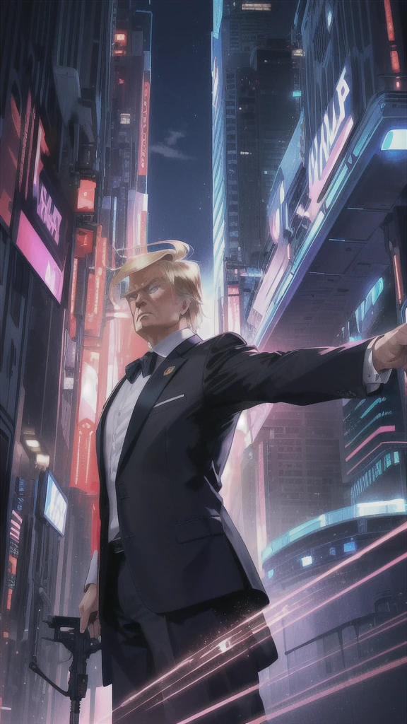 Trump President of the United States Wild Body beautiful Best angle of view Metaverse NFTDUEL Cyber City In a suit male Fighting