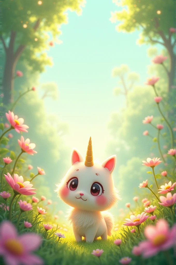 Surrounded by flowers Moe character unicorn