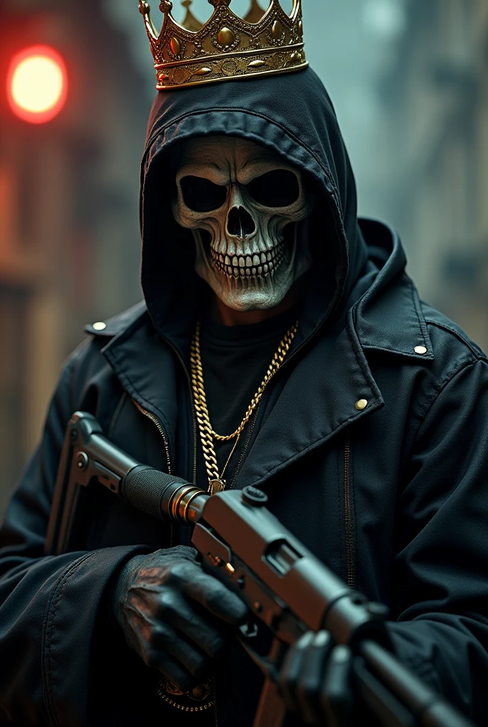 Skull and gun together with crown cholo thug criminal drug dealer evil