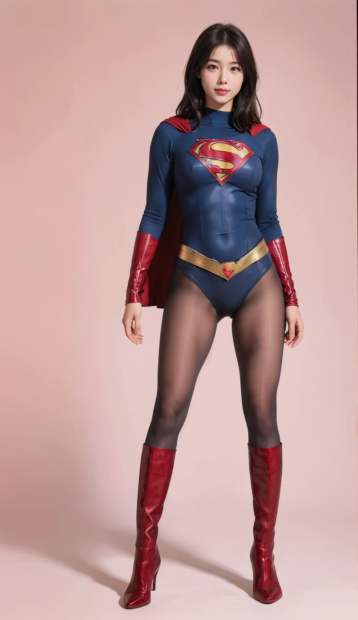 No background、(((Beautiful legs in black tights.)))、(((Legally express the beauty of your smile)))、((((Make the most of your original images)))、(((Supergirl Costume)))、(((Beautiful short bob hair)))、(((suffering)))、(((Please wear black tights....、Wear red boots)))、((Best image quality、8k))、((Highest quality、8k、masterpiece:1.3))、(((Preserve background )))、Sharp focus:1.2、Beautiful woman with perfect figure:1.4、Slim Abs:1.2、Wet body:1.5、Highly detailed face and skin texture、8k