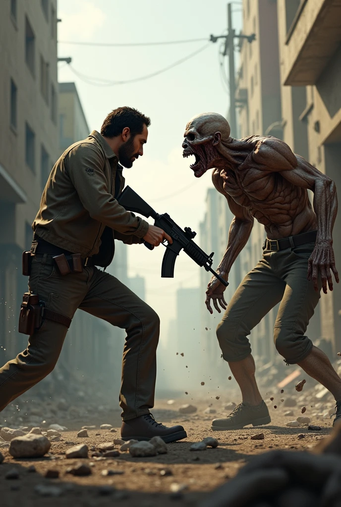 Create an image of Rick Grimmes killing a zombie