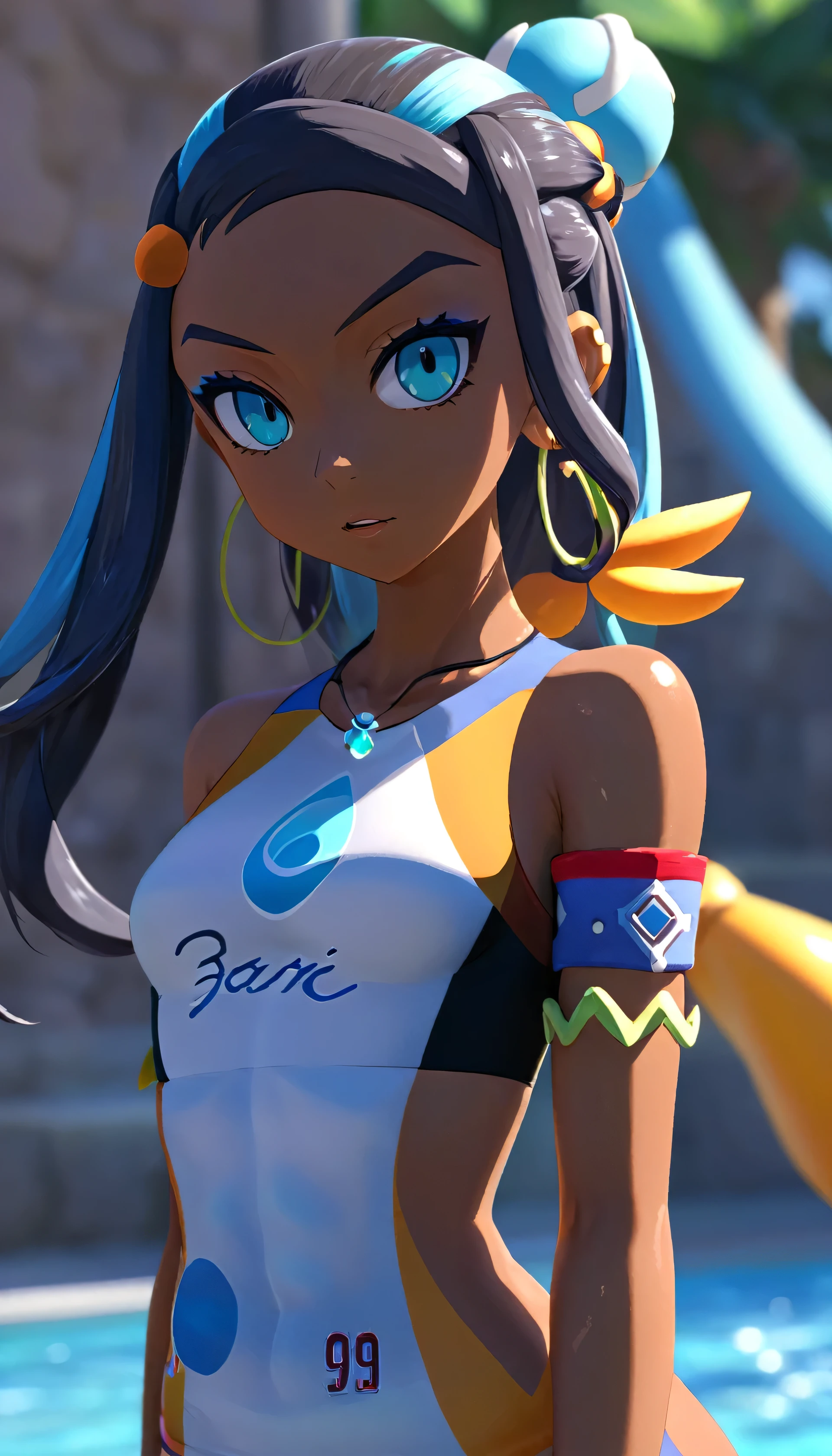 nessa (pokemon),rurina (pokemon),drooling, drop shadow,depth of field, cinematic lighting, outside border, close-up, 8k, super detail, best quality, high details,abs:1.5,anime_style,tanlines, (dark skin:1.4),unity 8k wallpaper,spread regs,squad,