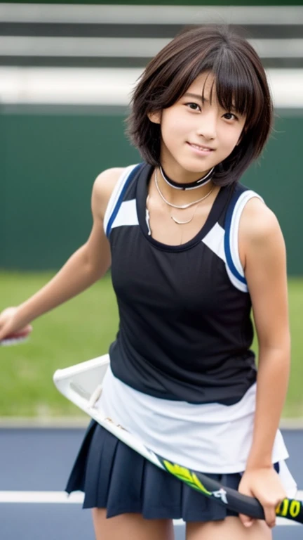 Japanese female junior high school student field hockey player wearing a tank top、Boyish ultra-short hair、Dark brown hair color、I'Badly sunburned、A sexy tank top that exposes the stomach and navel、masterpiece、High resolution、high quality、realism、Natural skin texture、Messy hairstyle