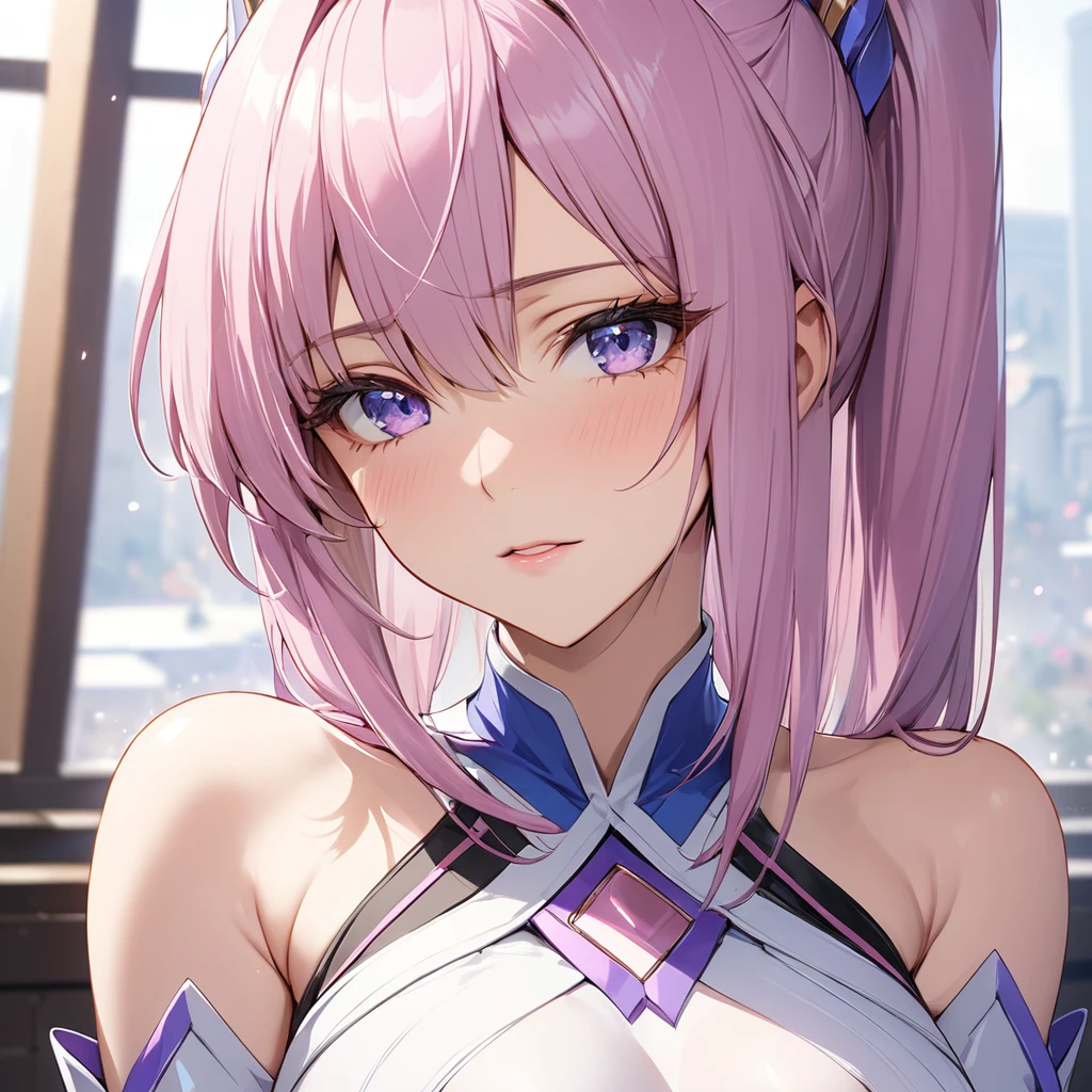 ((Highest quality)), ((masterpiece)), (detailed), （Perfect Face）、That woman is Lacus Clyne, I&#39;m just an ordinary Chinese woman with blue eyes., Pink Hair, And medium long hair, Wearing an engagement ring.