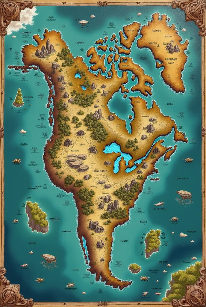 Create a map like Panguea, that three kingdoms can be seen: the water kingdom, the rock kingdom and the wild kingdom
