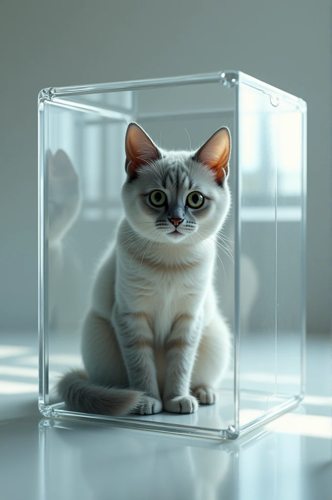 Cat in a transparent box 