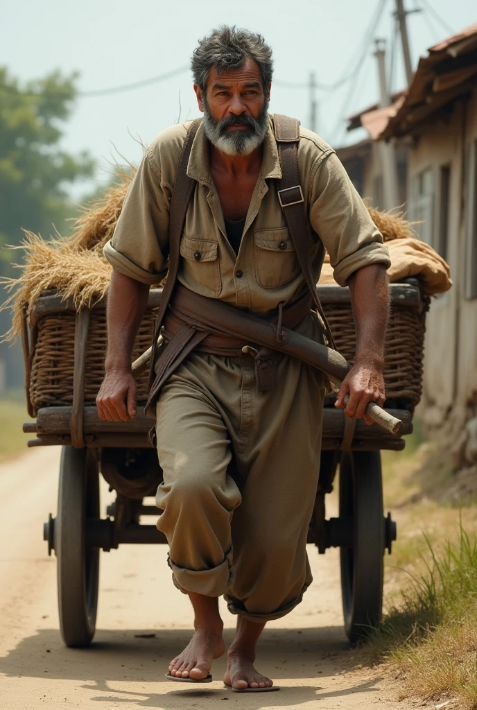 A guy pulling a cart