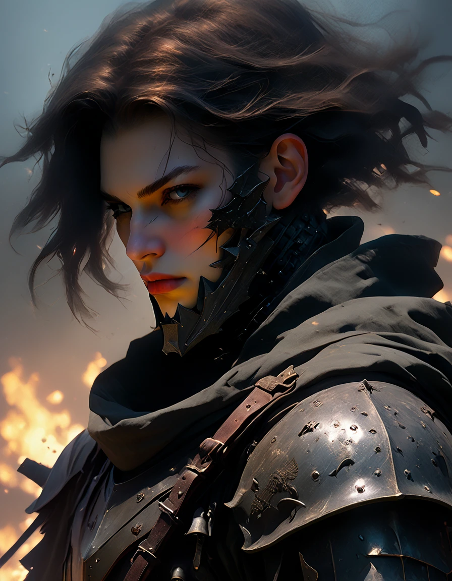 knight, dark fantasy, post-apocalyptic, directed by Guillermo del Toro, high detail, dynamic lighting, realistic shadows, digital painting, epic scale, hellish atmosphere