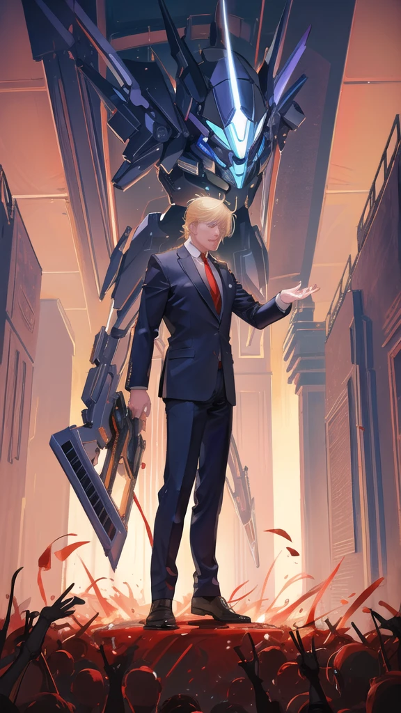 President Trump Wild Body beautiful Best angle of view Metaverse NFTDUEL Cyber City In a suit male Fighting speech Boiling crowd