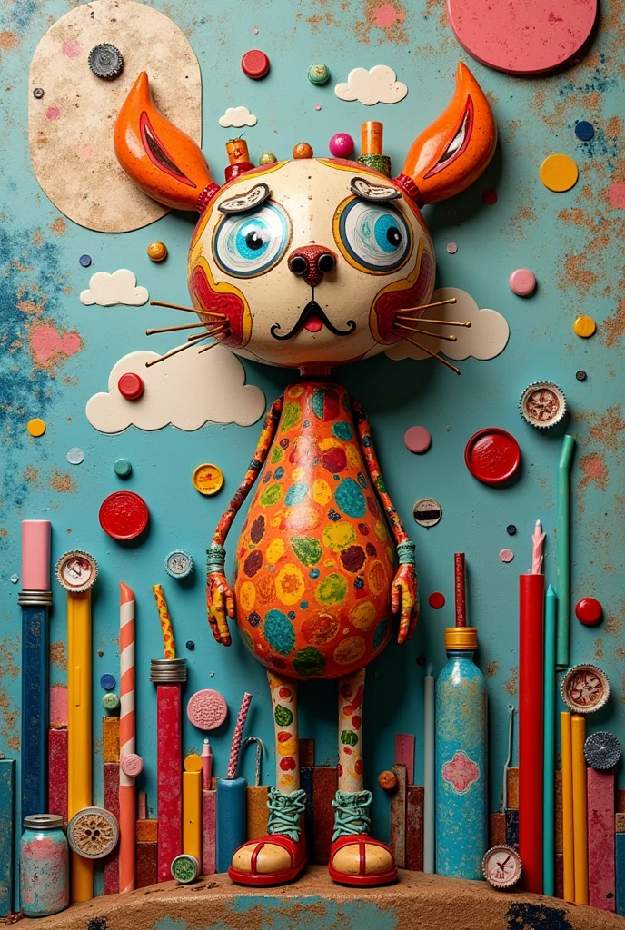 ice cream sticks, cds, straws, bottle caps, Plastic bottles, anticucho sticks , I want you to put all those materials together