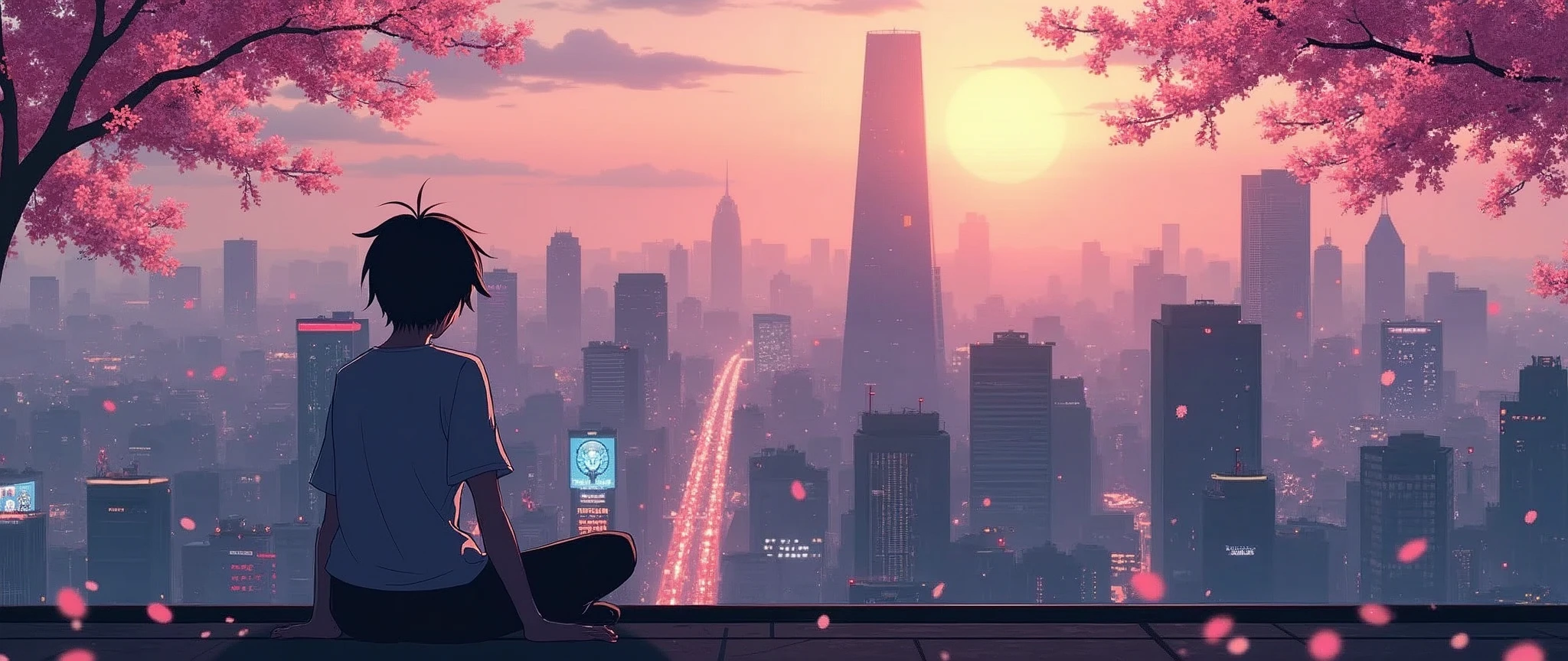 a relax evenning urban anime landscape