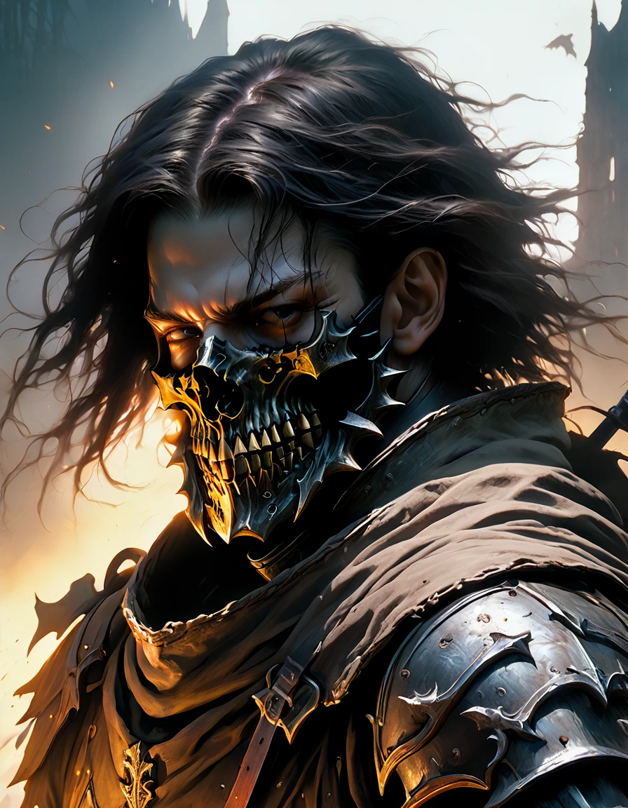 knight, dark fantasy, post-apocalyptic, directed by Guillermo del Toro, high detail, dynamic lighting, realistic shadows, digital painting, epic scale, hellish atmosphere