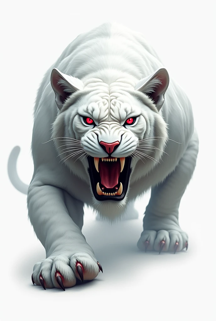 A logo of a ferocious albino feline