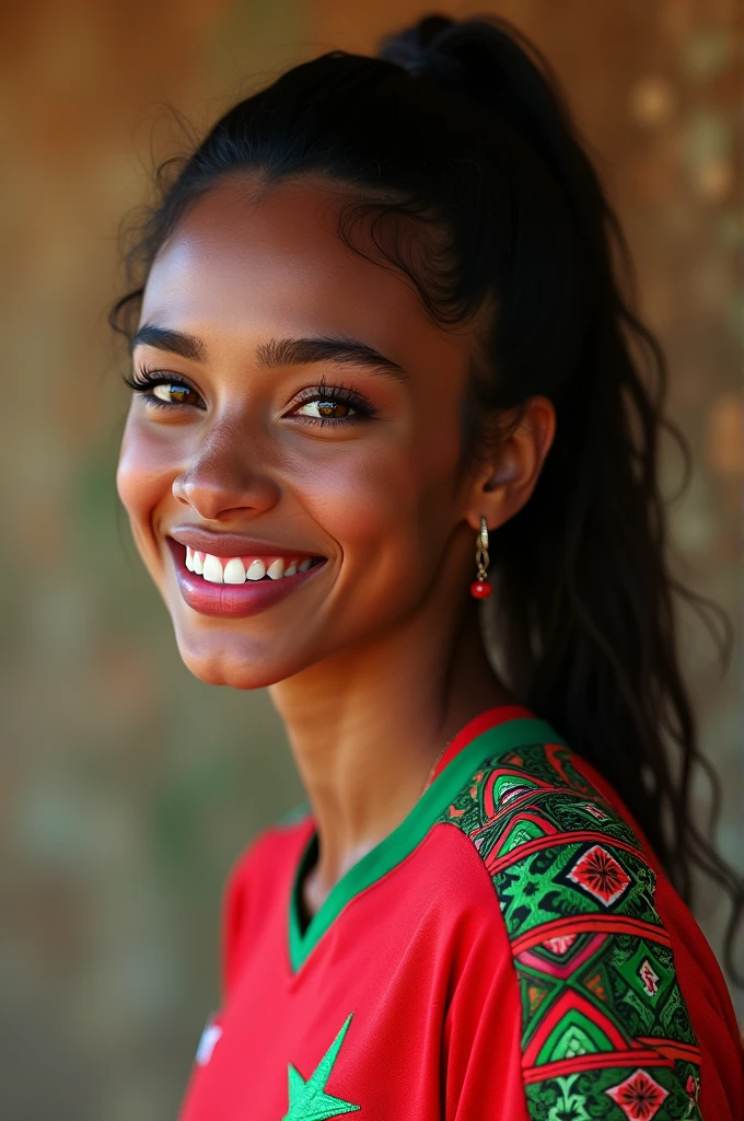 Make me a 25 year old North African girl, with a Morocco jersey, very luscious