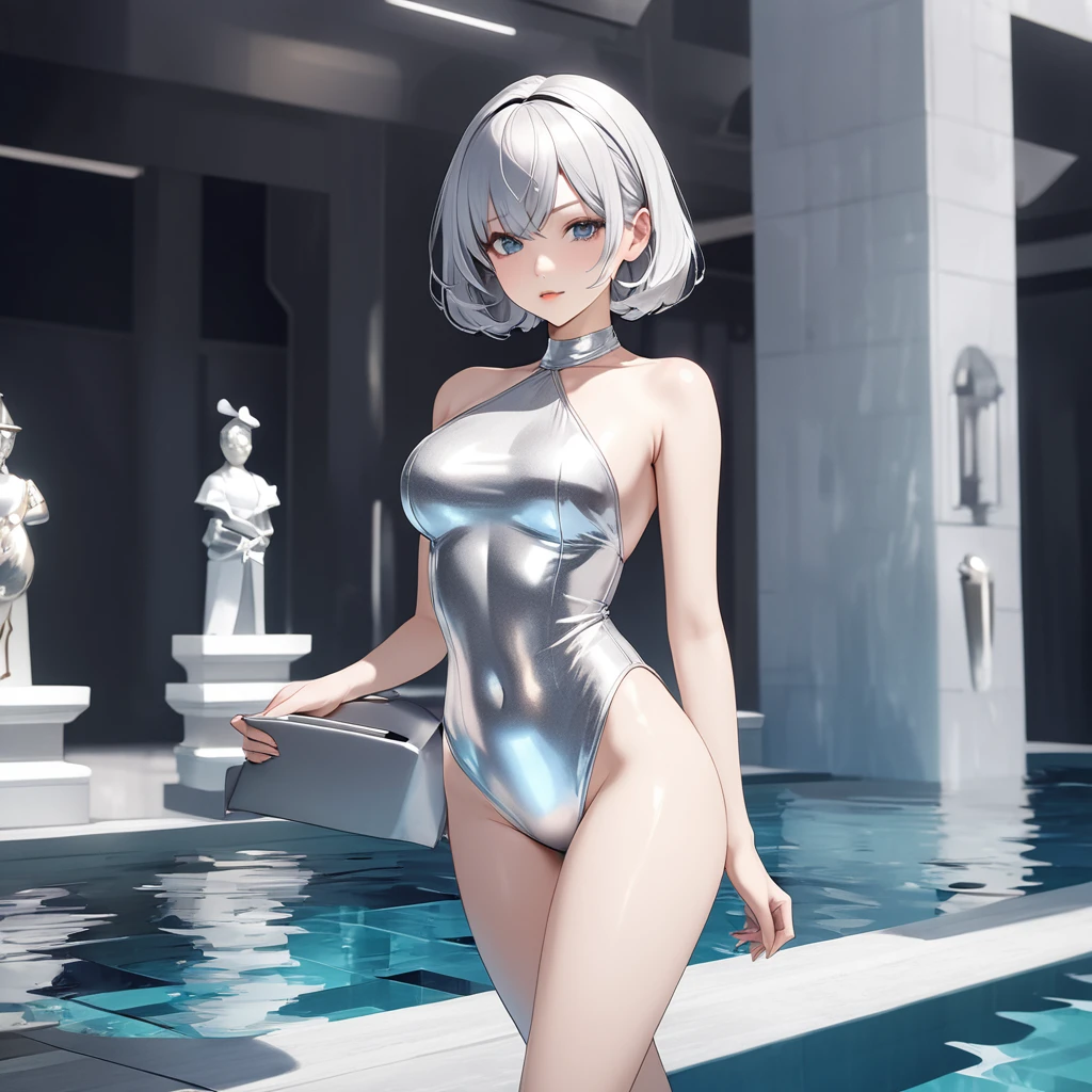 Nier Automata 2b、A beautiful tycoon pool with a very sexy silver swimsuit