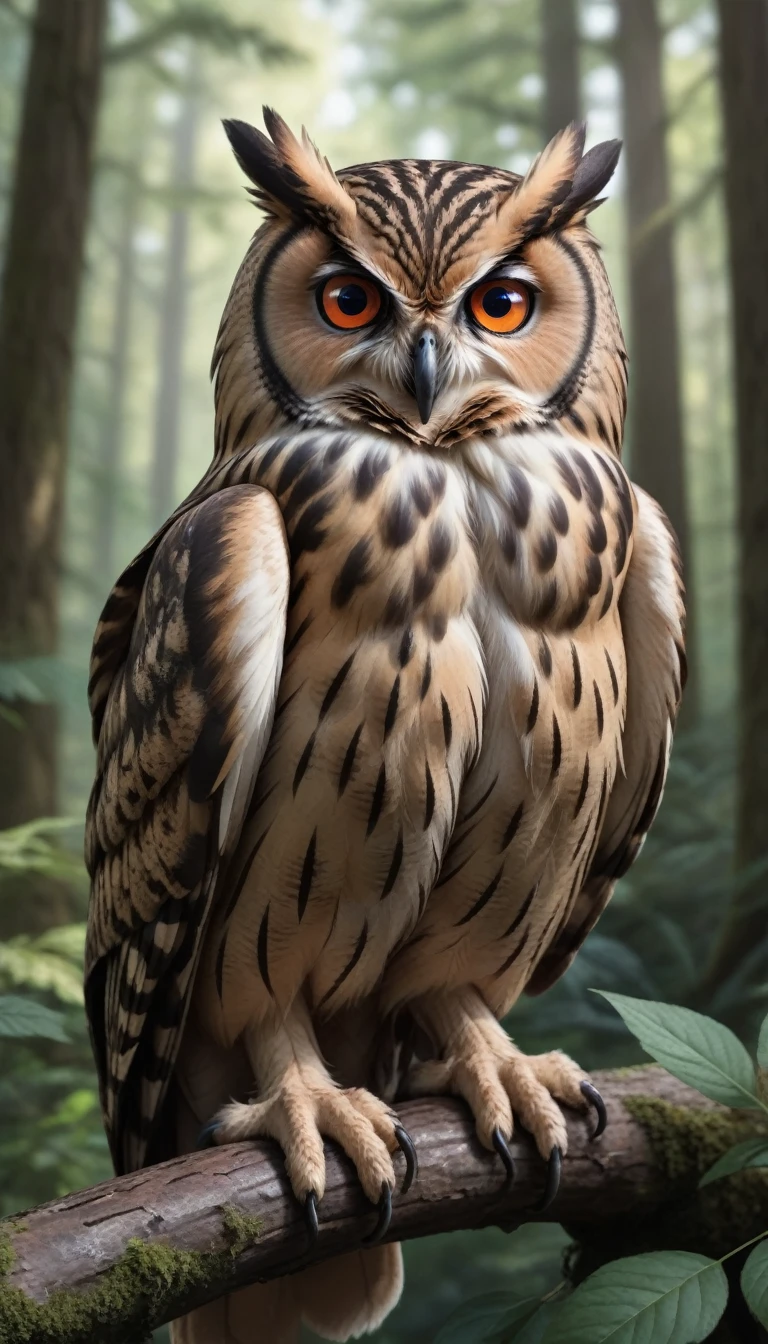 Panorama，Four-eyed owl with a human face in the forest(best quality，4K，8k，High level，masterpiece：1.2），Ultra Detailed，（lifelike，Photo real，Photo real：1.37），Highly detailed animals，Complex patterns，Realistic lighting